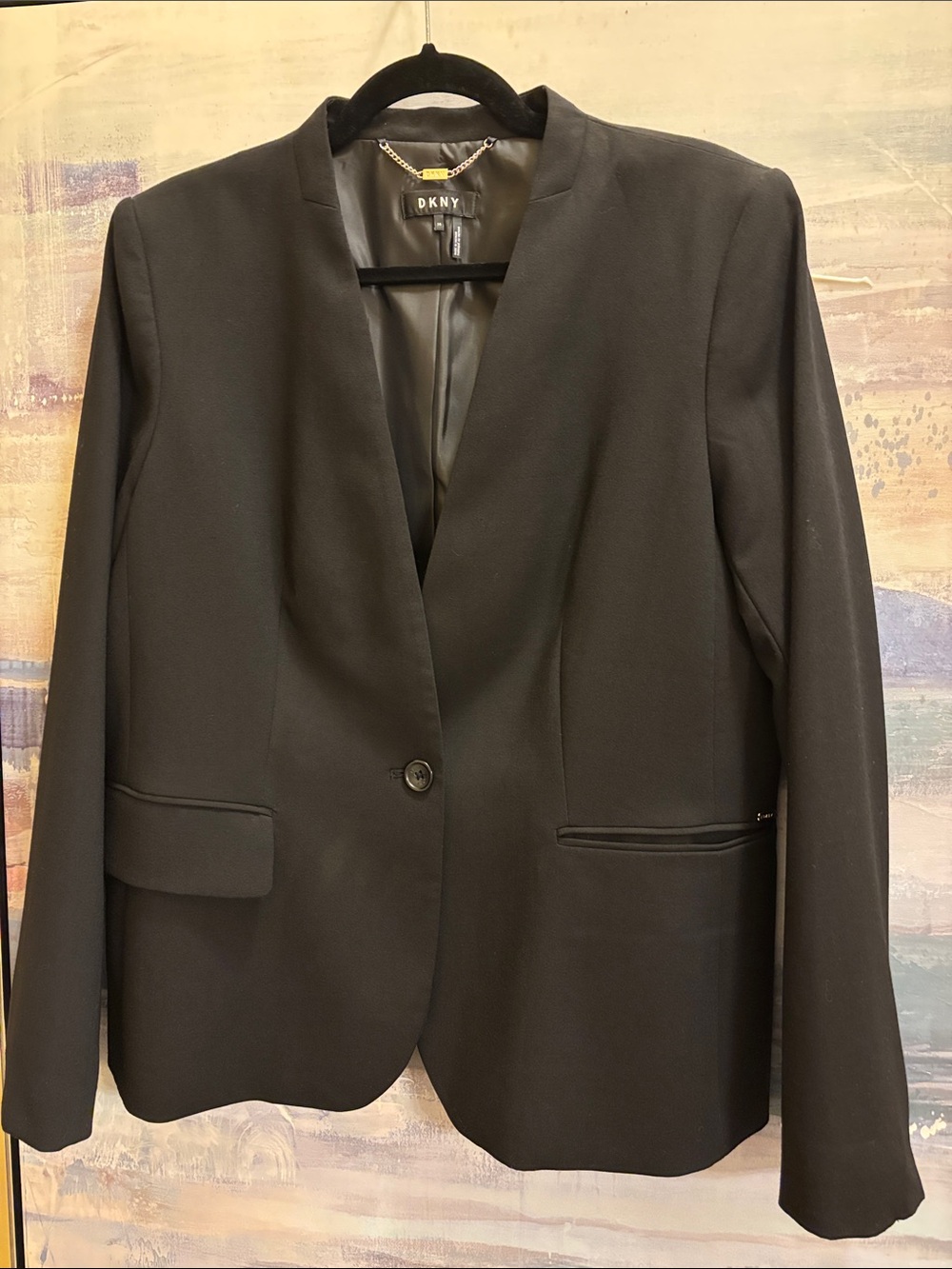 DKNY Black Single-Button Collarless Blazer